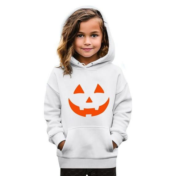 Abcomgle Halloween Hoodies for Teen Girls Funny Pumpkin Face Graphic Sweatshirts with Hooded Lightweight Long Sleeve Pullover Sweatshirts with Pocket Fall Holiday Clothes for Tween Girls,3-4 Years