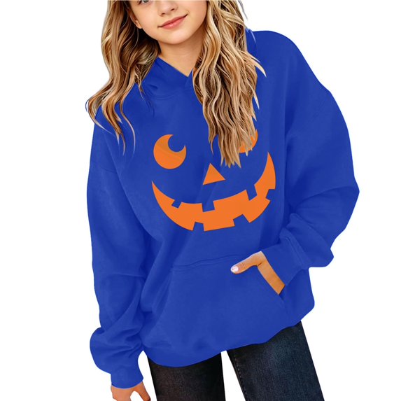 Abcomgle Halloween Hoodies for Teen Girls Funny Pumpkin Face Sweatshirts with Hooded Casual Long Sleeve Pullover Sweatshirts with Pocket Fall Holiday Sweaters for Teen Girls