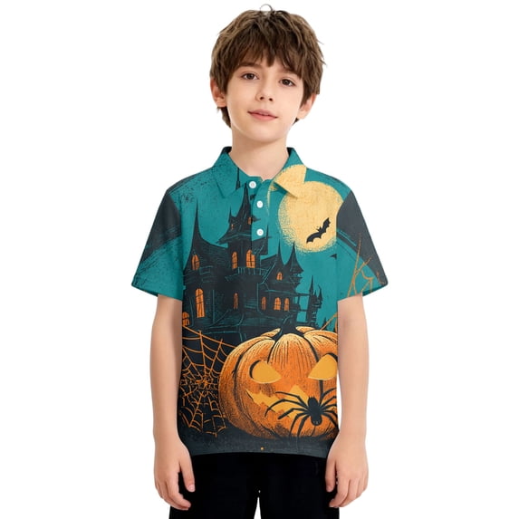 Abcomgle Halloween Polos Spooky Gothic Pumpkin Graphic T-Shirts for Girls Button Up Short Sleeve Tshirts for Girls Fall Funny Holiday Golf Polos