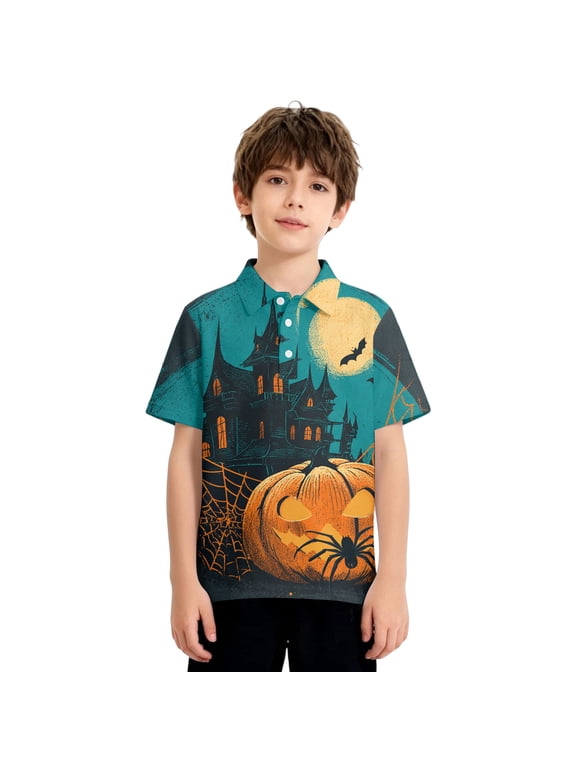 Halloween Polos Spooky Gothic Pumpkin Graphic T-Shirts for Girls Button Up Short Sleeve Tshirts for Girls Fall Funny Holiday Golf Polos