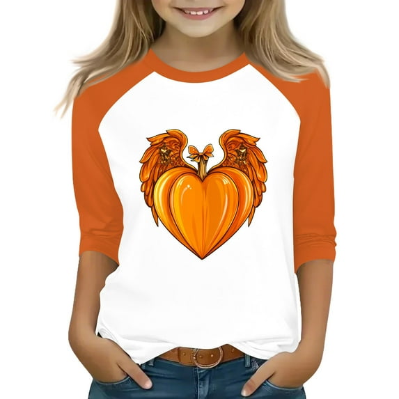 Abcomgle Halloween Shirts for Girls 5t Spooky Bow Pumpkin Graphic Tshirts for Kids Crewneck 3/4 Raglan Sleeve T Shirts for Girls Fall Funny Holiday Tee Top Girls,10-11 Years