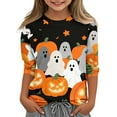 thumbnail image 1 of Abcomgle Halloween Shirts for Girls 5t Spooky Ghost Pumpkin Graphic Shirts for Kids Girls Crewneck 3/4 Sleeve Tshirts for Girls Fall Funny Scary Blouses for Girls,9-10 Years, 1 of 5