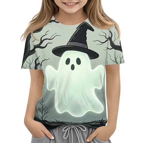 Abcomgle Halloween Shirts for Girls Size 10-12 Spooky Boo Ghost Graphic T-Shirts for Girls Crewneck Short Sleeve T-Shirts for Kid Girls Fall Funny Scary Tee Top Girls
