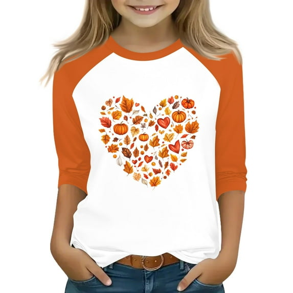 Abcomgle Halloween Shirts for Girls Size 10-12 Spooky Love Heart Graphic Tshirts for Girls Crewneck 3/4 Raglan Sleeve Shirts for Kids Girls Fall Funny Cute Tee Top Girls,8-9 Years