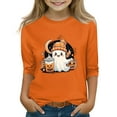 thumbnail image 1 of Abcomgle Halloween Shirts for Girls Size 14-16 Cute Ghost Drinking Coffee Tshirts for Girls Crewneck Short Sleeve T Shirts for Girls Fall Funny Scary Tee Top Girls,4-5 Years, 1 of 4