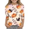 thumbnail image 1 of Abcomgle Halloween Shirts for Girls Size 14-16 Spooky Black Cat Pumpkin Graphic Shirts for Kids Crewneck 3/4 Sleeve Tee Shirts for Girls Fall Funny Scary Top for Girls, 1 of 4