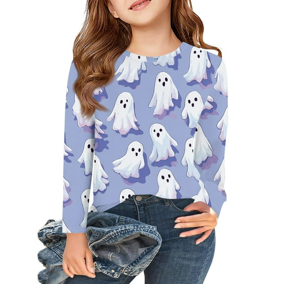 Abcomgle Halloween Shirts for Girls Size 14-16 Spooky Boo Ghost Graphic Shirts for Kids Girls Crewneck Long Sleeve Tshirts for Girls Fall Funny Holiday Blouses for Girls,5-6 Years