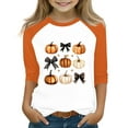 thumbnail image 1 of Abcomgle Halloween Shirts for Girls Size 14-16 Spooky Bow Pumpkin Graphic Tshirts for Kids Crewneck 3/4 Raglan Sleeve Shirts for Kids Girls Fall Funny Cute Blouses for Girls,2-3 Years, 1 of 4
