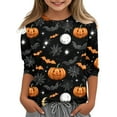 thumbnail image 1 of Abcomgle Halloween Shirts for Girls Size 14-16 Spooky Pumpkin Bat Graphic Shirts for Kids Crewneck 3/4 Sleeve T-Shirts for Girls Fall Funny Holiday Blouses for Girls,13-14Years, 1 of 5
