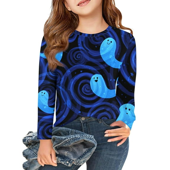 Abcomgle Halloween Shirts for Girls Size 6-8 Spooky Boo Ghost Graphic T-Shirts for Kid Girls Crewneck Long Sleeve Tshirts for Kids Fall Funny Cute Top for Girls,6-7 Years