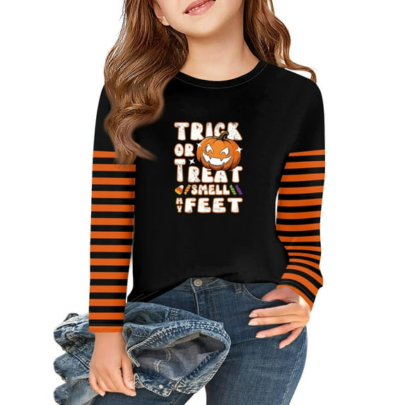 Abcomgle Halloween Shirts for Girls Size 6-8 Spooky Trick or Treat Tee Shirts for Girls Crewneck Long Sleeve Shirts for Kids Fall Funny Cute Blouses for Girls,2-3 Years
