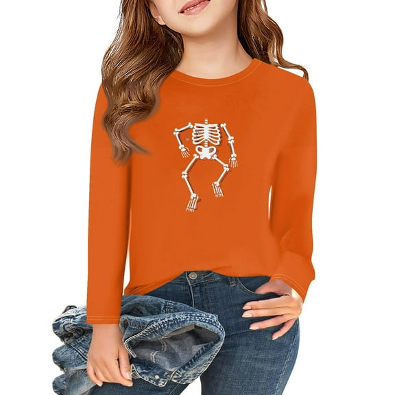 Abcomgle Halloween Shirts for Girls Spooky Dancing Skeleton Graphic Shirts for Kids Girls Crewneck Long Sleeve Tshirts for Kids Fall Funny Scary Tee Top Girls,4-5 Years