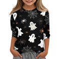 thumbnail image 1 of Abcomgle Halloween Shirts for Kids Boys Spooky Bat Spider Graphic Tshirts for Kids Crewneck 3/4 Sleeve T-Shirts for Girls Fall Funny Holiday Top for Girls,11-12 Years, 1 of 5