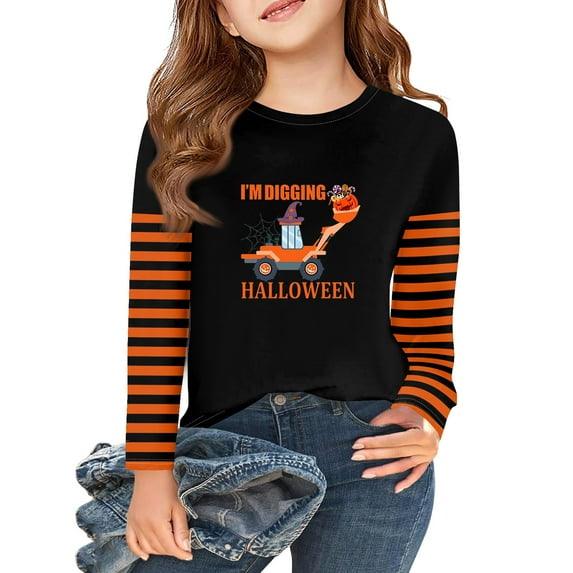 Abcomgle Halloween Shirts for Kids Boys Spooky Ghost Truck Graphic Tee Shirts for Girls Crewneck Long Sleeve Tshirts for Girls Fall Funny Cute Top for Girls,4-5 Years