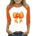 thumbnail image 1 of Abcomgle Halloween Shirts for Kids Girls Spooky Bow Pumpkin Graphic Tee Shirts for Girls Crewneck 3/4 Raglan Sleeve T-Shirts for Girls Fall Funny Cute Top for Girls,3-4 Years, 1 of 4