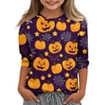 thumbnail image 1 of Abcomgle Halloween Shirts for Kids Girls Spooky Pumpkin Face Graphic T-Shirts for Girls Crewneck 3/4 Sleeve Tshirts for Kids Fall Funny Cute Top for Girls,5-6 Years, 1 of 5