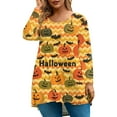 thumbnail image 1 of Abcomgle Halloween Shirts for Women Plus Size Funny Striped Pumpkin Bat Graphic T-Shirts for Women Oversized Crewneck Long Sleeve Tee Top for Women Holiday Loose Fit Halloween Outfits Women,XL, 1 of 4