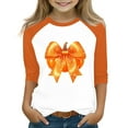 thumbnail image 1 of Abcomgle Halloween T Shirts for Girls Spooky Bow Pumpkin Graphic Tshirts for Kids Crewneck 3/4 Raglan Sleeve T-Shirts for Girls Fall Funny Cute Top for Girls,6-7 Years, 1 of 4