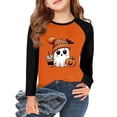 thumbnail image 1 of Abcomgle Halloween T-Shirts for Girls Spooky Ghost Drinking Coffee T-Shirts for Girls Crewneck Raglan Long Sleeve Shirts for Kids Fall Funny Holiday Tee Top Girls, 1 of 6