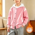 thumbnail image 1 of Abcomgle Kids Baseball Jackets Girls Hooded Letterman Baseball Jacket Fleece Colorblock Bomber Jackets for Girls Casual Sports School Uniform with Pocket, 1 of 5