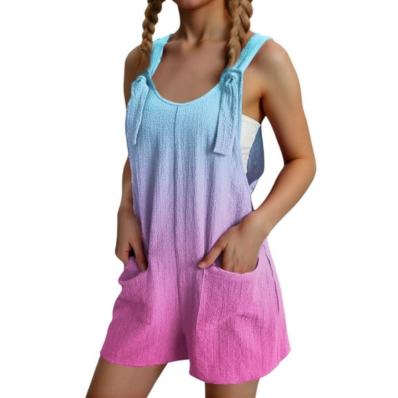 Abcomgle Kids Bib Overalls Girls Casual Sleeveless Cotton Linen Short Jumpsuits Kids Gradient Adjustable Tie-Up Strap Girls Overalls Summer Clothes with Pockets 11-12 Years,Watermelon Red