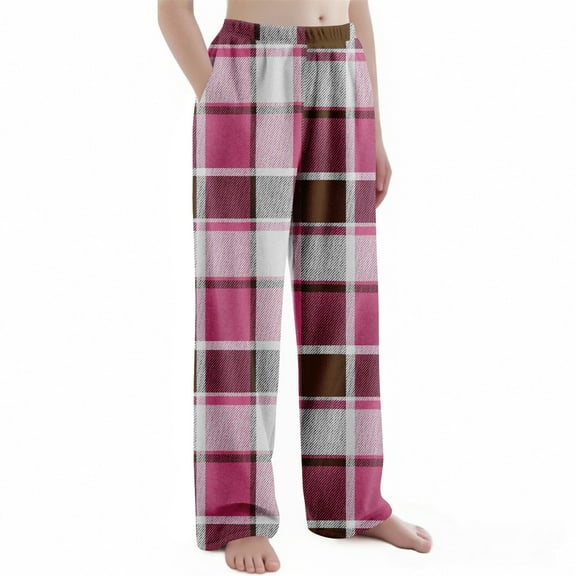 Abcomgle Kids Flannel Pajamas Girls Fleece Plaid Christmas Pajamas for Kids Fall Elastic Waist Christmas Pjs for Kids Elastic Waist Christmas Clothes for Girls with Pockets