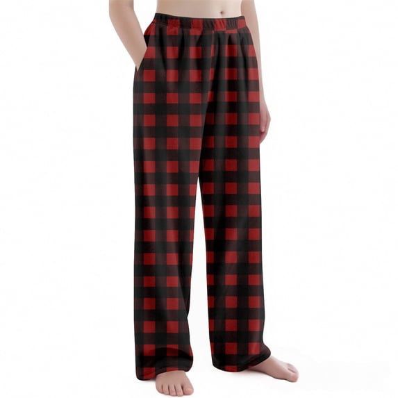 Abcomgle Kids Flannel Pajamas Girls Fleece Plaid Christmas Pajamas for Kids Winter Elastic Waist Christmas Pjs for Kids Elastic Waist Girl Christmas Outfit with Pockets
