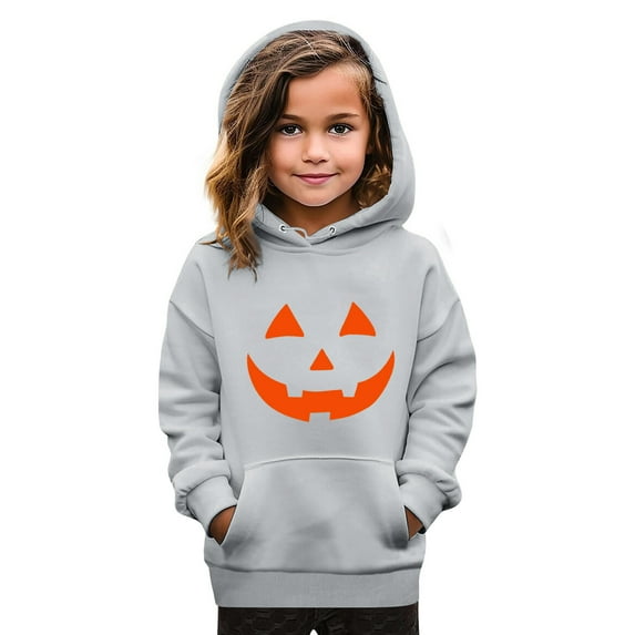 Abcomgle Kids Halloween Hoodies Girls Funny Pumpkin Face Graphic Sweatshirts with Hooded Oversized Long Sleeve Pullover Sweatshirts with Pocket Winter Clothes for Tween Girls,3-4 Years