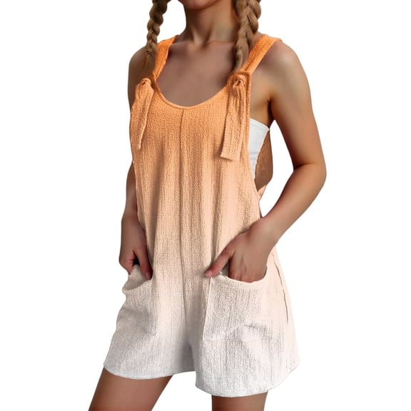 Abcomgle Kids Jumpsuits for Girls Size 10-12 Sleeveless Adjustable Strap Short Jumpsuits Kids Gradient Cotton Linen Overalls for Girls Summer Clothes with Pockets 13-14 Years,Orange