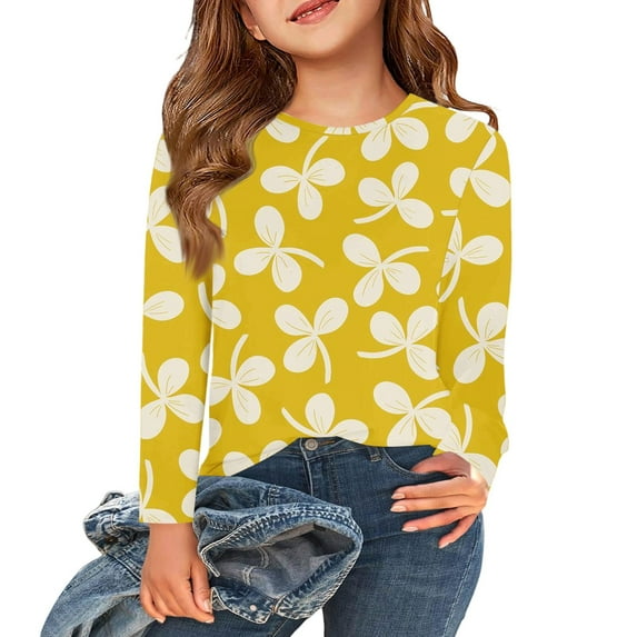 Abcomgle Kids Long Sleeve Shirt Girls 10-12 Crewneck Winter Tshirts for Girls Trendy Basic Girls Tops Cute Floral Print Girls Sweatshirts 4-5 Years,Orange