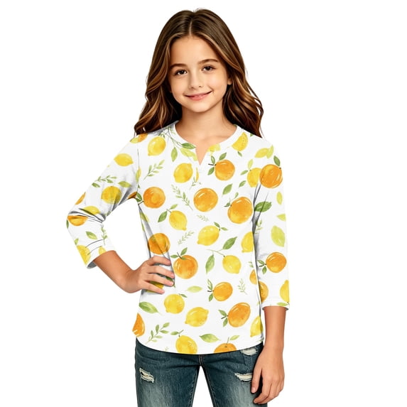Abcomgle Kids Long Sleeve Shirt Girls 10-12 Henley Button Fall Shirts for Girls Trendy Basic Girls Tops Trendy Lemon Graphic Girls Sweatshirts