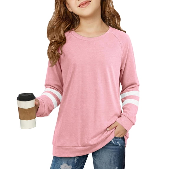 Abcomgle Kids Long Sleeve Shirt Girls 7-8 Loose Striped Color Block Crewneck Shirts for Girls Winter Basic Top for Girls Cute Girls Sweatshirts