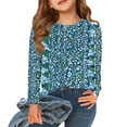 thumbnail image 1 of Abcomgle Kids Long Sleeve Shirt Girls Casual Floral Print Crewneck Tee for Girls Fall Basic Top for Girls Trendy Girls Blouses 9-10 Years,Dark Green, 1 of 6