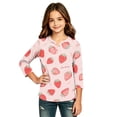 thumbnail image 1 of Abcomgle Kids Long Sleeve Shirt Girls Casual Strawberry Graphic Henley Button Tshirts for Girls Winter Basic Girls Tops Cute Girls Sweatshirts, 1 of 5