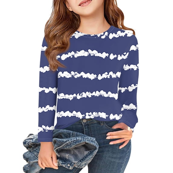 Abcomgle Kids Long Sleeve Shirt Girls Casual Striped Colorblock Crewneck Tshirts for Girls Fall Basic Girls Tops Loose Girls Tunic Tops 3-4 Years,Blue