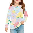 thumbnail image 1 of Abcomgle Kids Long Sleeve Shirt Girls Casual Watercolor Floral Print Crewneck T-Shirts for Kids Girls Fall Basic Top for Girls Loose Blouses for Girls with Pocket, 1 of 5