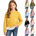 thumbnail image 1 of Abcomgle Kids Long Sleeve Shirt Girls Crewneck Fall T-Shirts for Girls Ruffle Lace Hem Ribbed Girls Tops Cute Bow Girls Blouses, 1 of 5