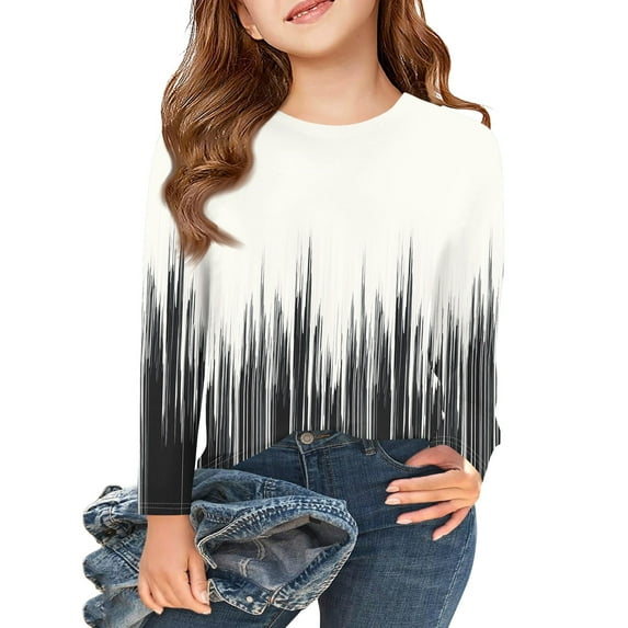Abcomgle Kids Long Sleeve Shirt Girls Crewneck Winter Tshirts for Girls Trendy Basic Girls Tops Trendy Striped Girls Blouses 6-7 Years,Black