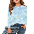 thumbnail image 1 of Abcomgle Kids Long Sleeve Shirt Girls Trendy Daisy Flower Print Crewneck Shirts for Girls Winter Basic Girls Tops Cotton Girls Tunic Tops 8-9 Years,Sky Blue, 1 of 6