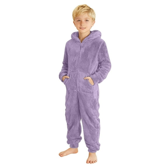 Abcomgle Kids Onesie Pajamas Size 8 Fuzzy Hooded Onesies for Boys Cute Zip Up One Piece Jumpsuits for Kids Furry Sherpa Fleece Onesie Rompers Girls Winter Warm Onesie Pajamas Girls,11-12Years,Purple