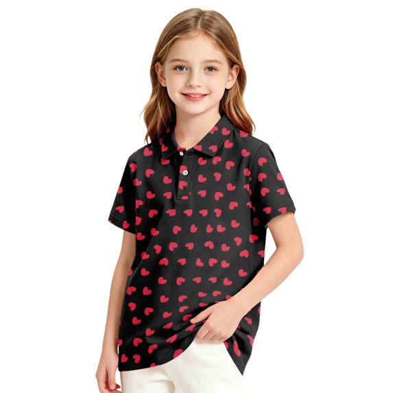 Abcomgle Kids Uniform Shirts for Boys Short Sleeve Pique Polo Shirt Button Closure Love Heart School Uniform Comfortable Collared Spring Shirts for Boys
