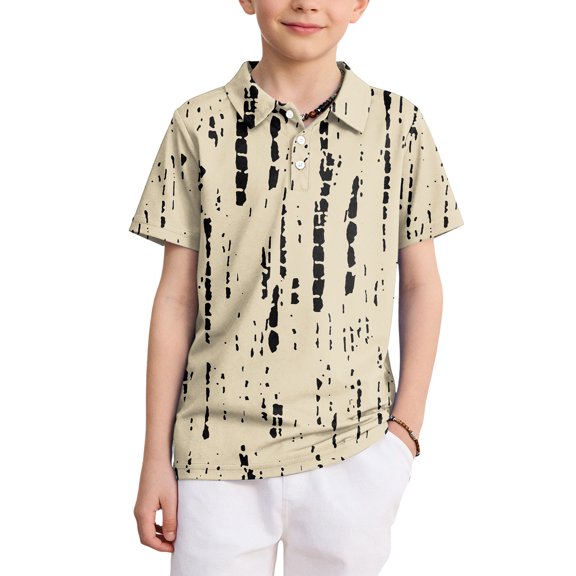Abcomgle Kids Uniform Shirts for Boys Short Sleeve Pique Polo Shirts Button Closure Striped School Uniform Shirts Comfortable Collared Golf Shirts for Kid