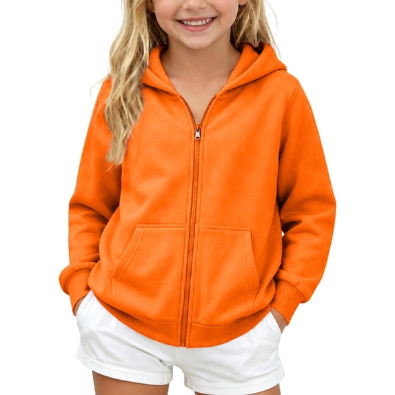 Abcomgle Kids Zip Up Hoodie Girls Fleece Full-Zip Girls Fall Jacket Cute Loose Jacket Sweatshirt Girl Casual Fall Hooded Hoodies for Teen Girls with Pockets