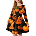 thumbnail image 1 of Abcomgle Little Girls Halloween Dresses Funny Witchs Hat Pumpkin Graphic T Shirt Dresses for Girls Cute A-Line Long Sleeve Dress Clothes for Girls Crewneck Casual Swing Dress Outfits,11-12 Years, 1 of 5