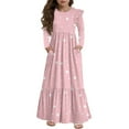 thumbnail image 1 of Abcomgle Long Dresses for Girls 12-14 Casual A-Line Ruffle Long Sleeve Girls Long Dresses Polka Dot Crew Neck Sundresses Summer Tiered Dresses with Pockets,Pink, 1 of 5