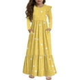 thumbnail image 1 of Abcomgle Long Dresses for Girls 12-14 Casual A-Line Ruffle Long Sleeve Maxi Dress Polka Dot Crew Neck Sundresses Beach Tiered Dresses with Pockets,Yellow, 1 of 5