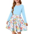 thumbnail image 1 of Abcomgle Long Sleeve Dress for Girls 14-16 Casual A-Line Fall Girls T-Shirt Dresses Floral Print Crew Neck Girls Skater Dress Swing Loose Dresses for 4-14t Kids 7-8 Years,Light Blue, 1 of 5
