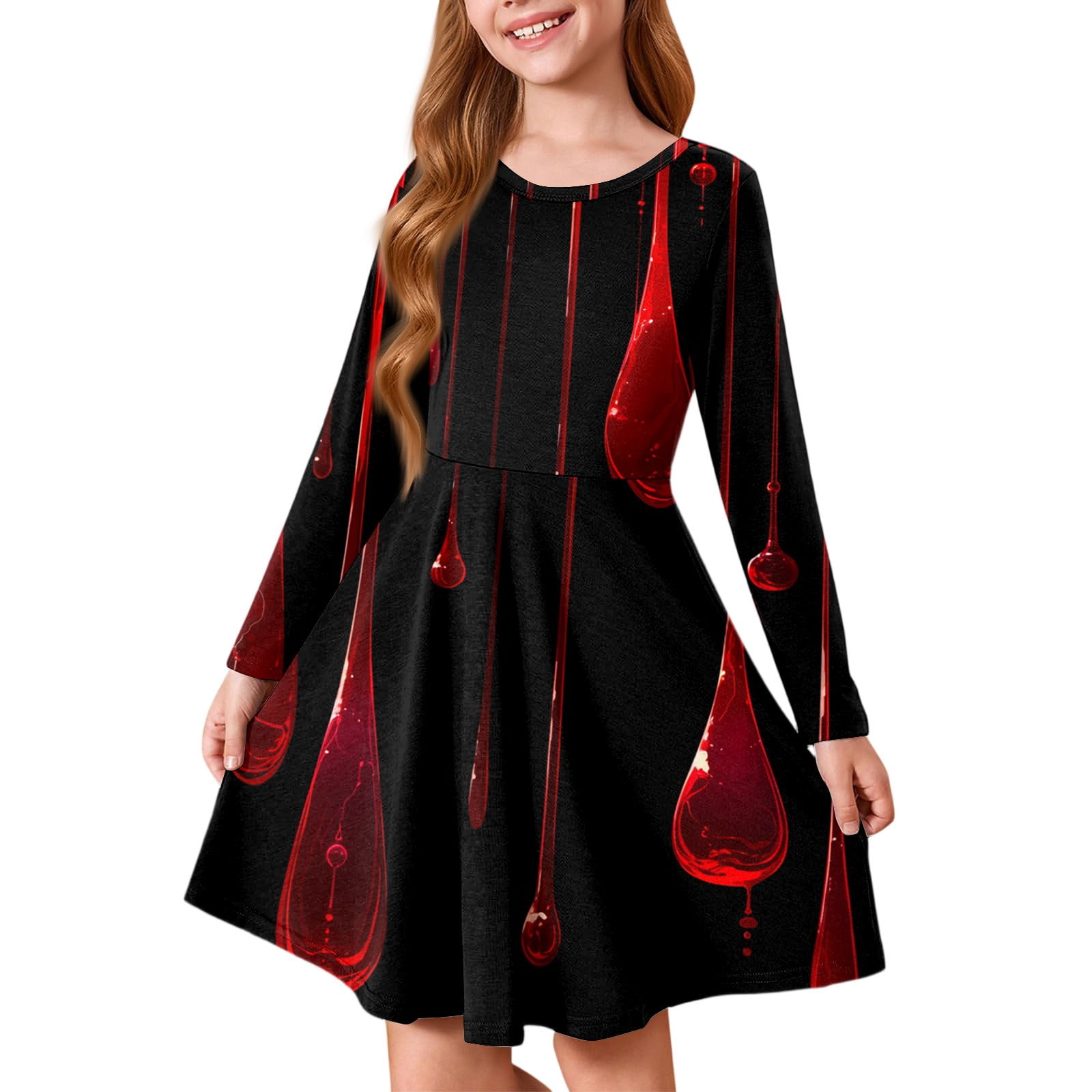 Abcomgle Long Sleeve Dress Girls Size6 Bl*oody Splatter Floral Print ...