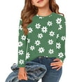 thumbnail image 1 of Abcomgle Long Sleeve Shirts for Girls 10-12 Casual Daisy Flower Print Crewneck T-Shirts for Girls Winter Basic Top for Girls Cute Girls Blouses 9-10 Years,Mint Green, 1 of 6