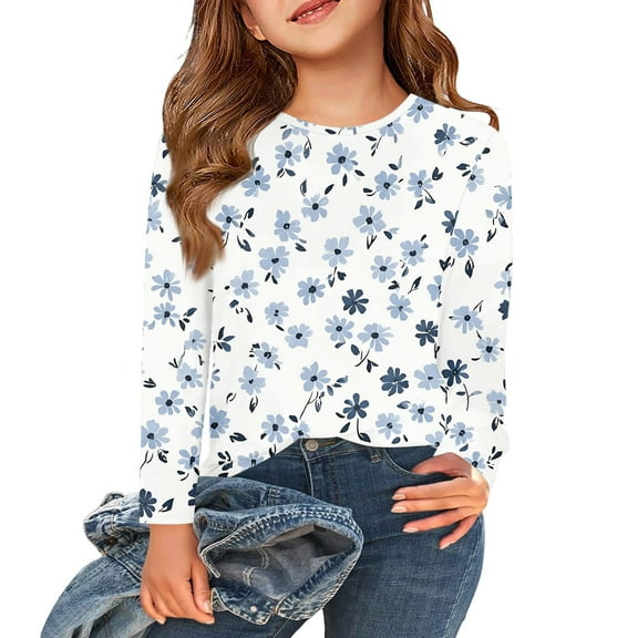 Abcomgle Long Sleeve Shirts for Girls 10-12 Trendy Floral Print Crewneck T-Shirts for Girls Winter Basic Girls Tops Cute Girls Sweatshirts 4-5 Years,Mint Green